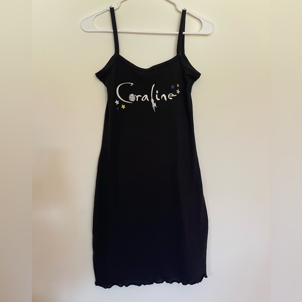 Coraline Tank Top Dress Black Embroidered Size Small Excellent Condition